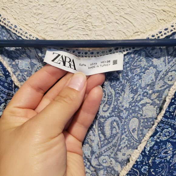 Zara Floral-Print Flutter-Sleeve Smocked-Waist Ruffled Midi Dress Size Large - Picture 5 of 5